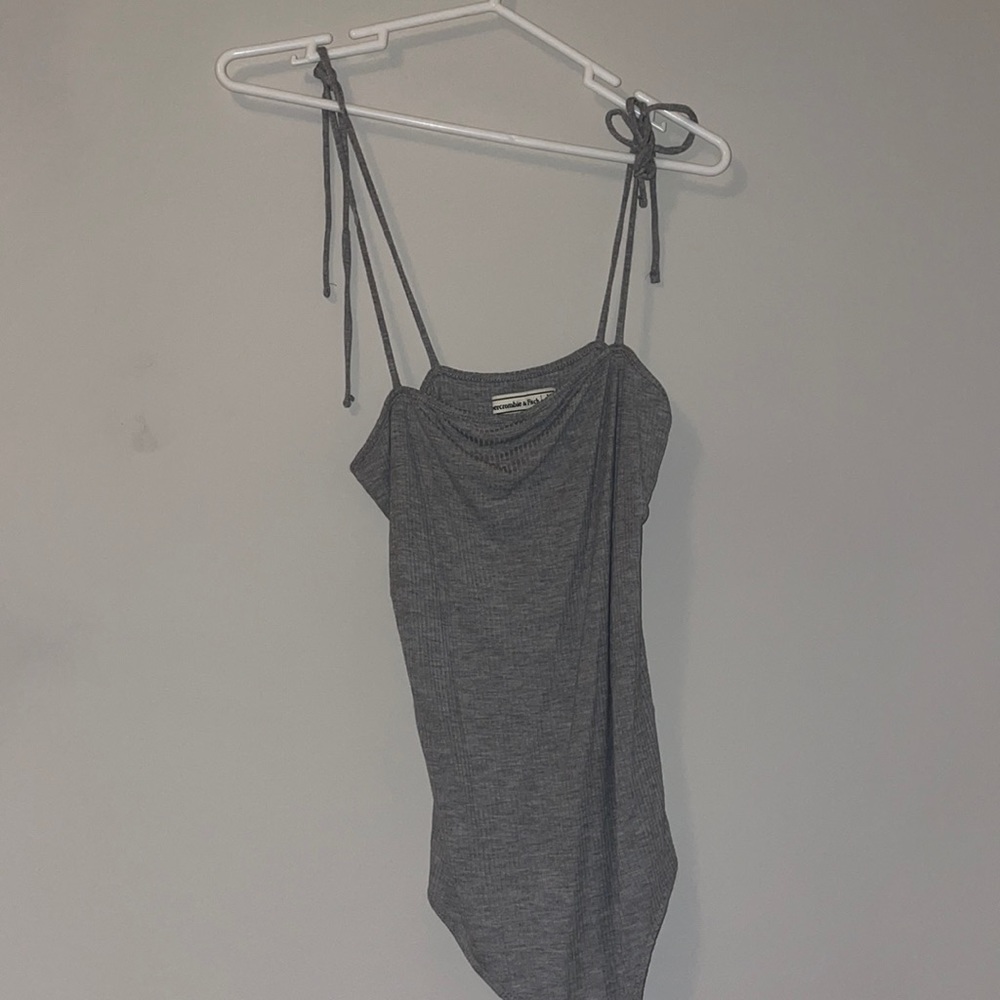 Abercrombie Grey Ribbed Tie Strap Bodysuit